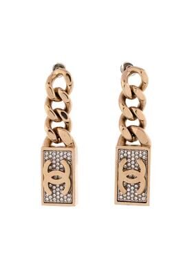 Chanel Cc Dog Tag Charm Drop Earrings #228198C93B